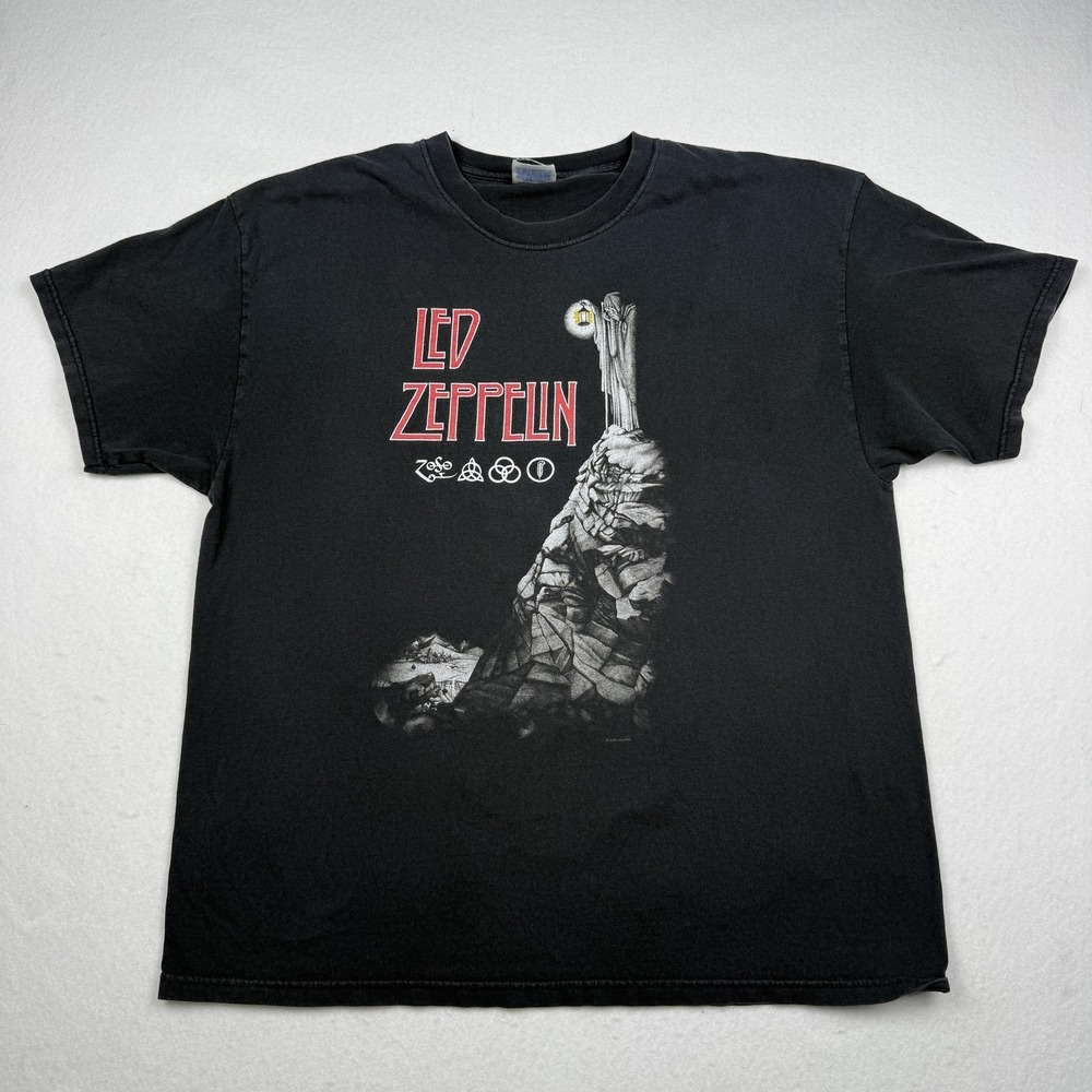 Vintage 2001 Led Zeppelin Shirt Mens XL Black Hermit Hanes Heavyweight Tee Zoso